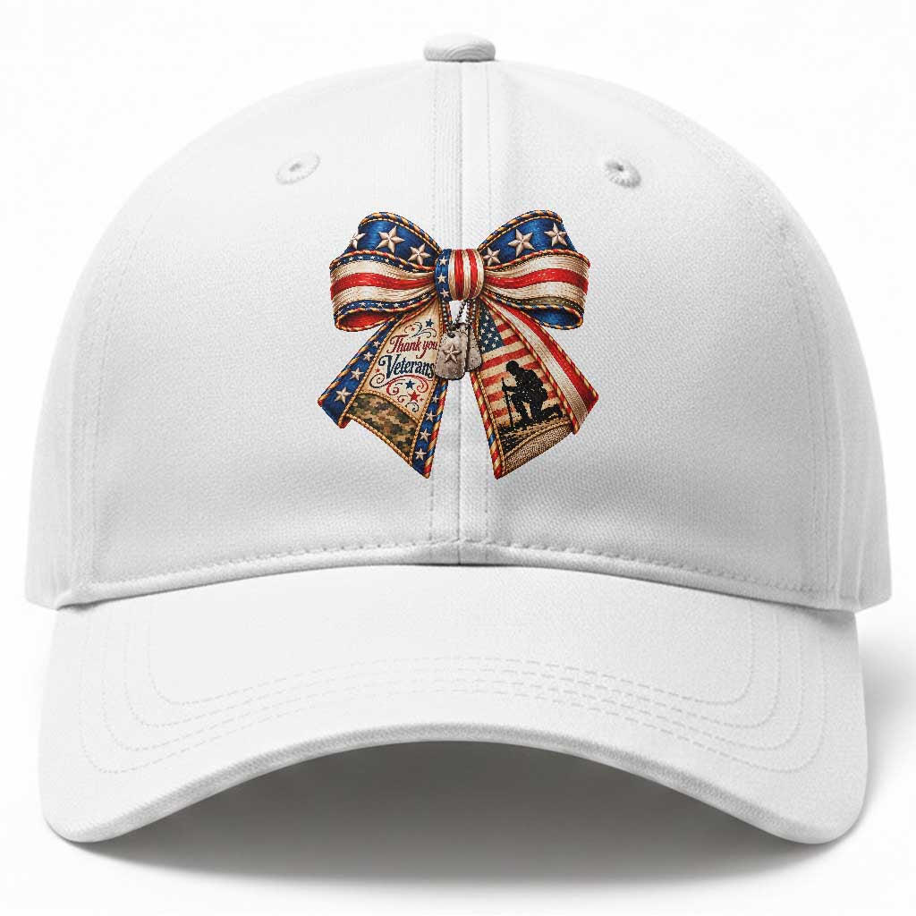 American Flag Veterans Bow Baseball Cap Thank You Military Gift