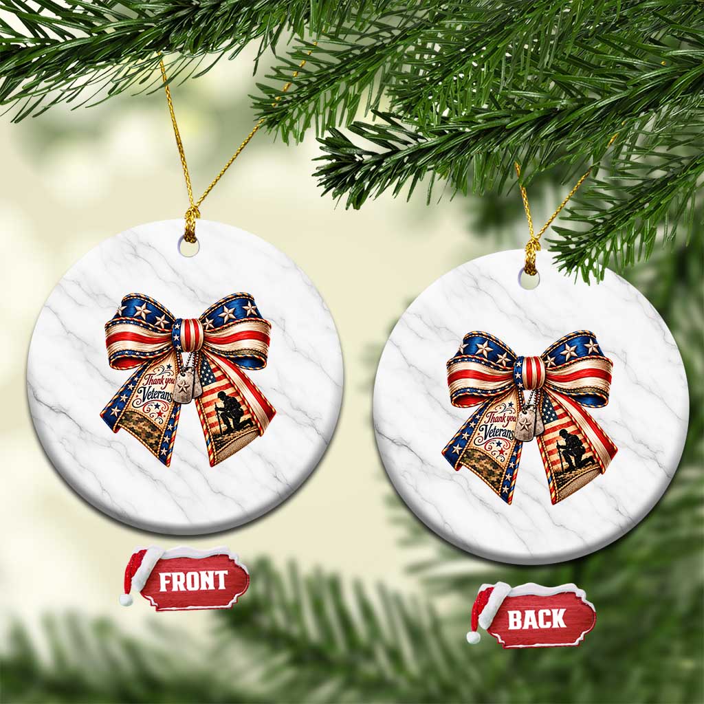 American Flag Veterans Bow Ceramic Ornament Thank You Military Gift