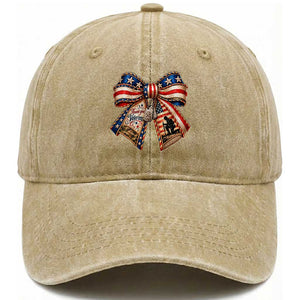 American Flag Veterans Bow Washed Cotton Baseball Cap Thank You Military Gift
