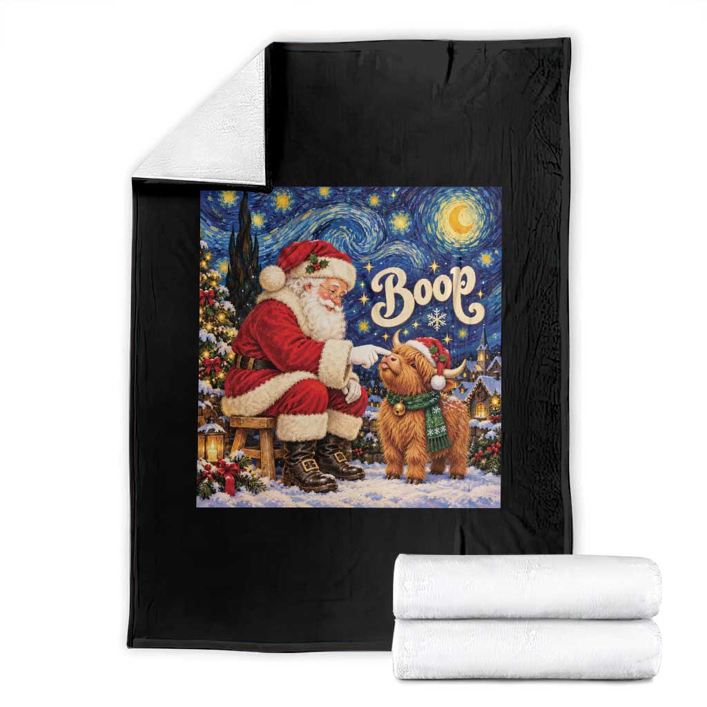 Santa Highland Cow Nose Boop Starry Night Throw Blanket Funny Christmas Gift
