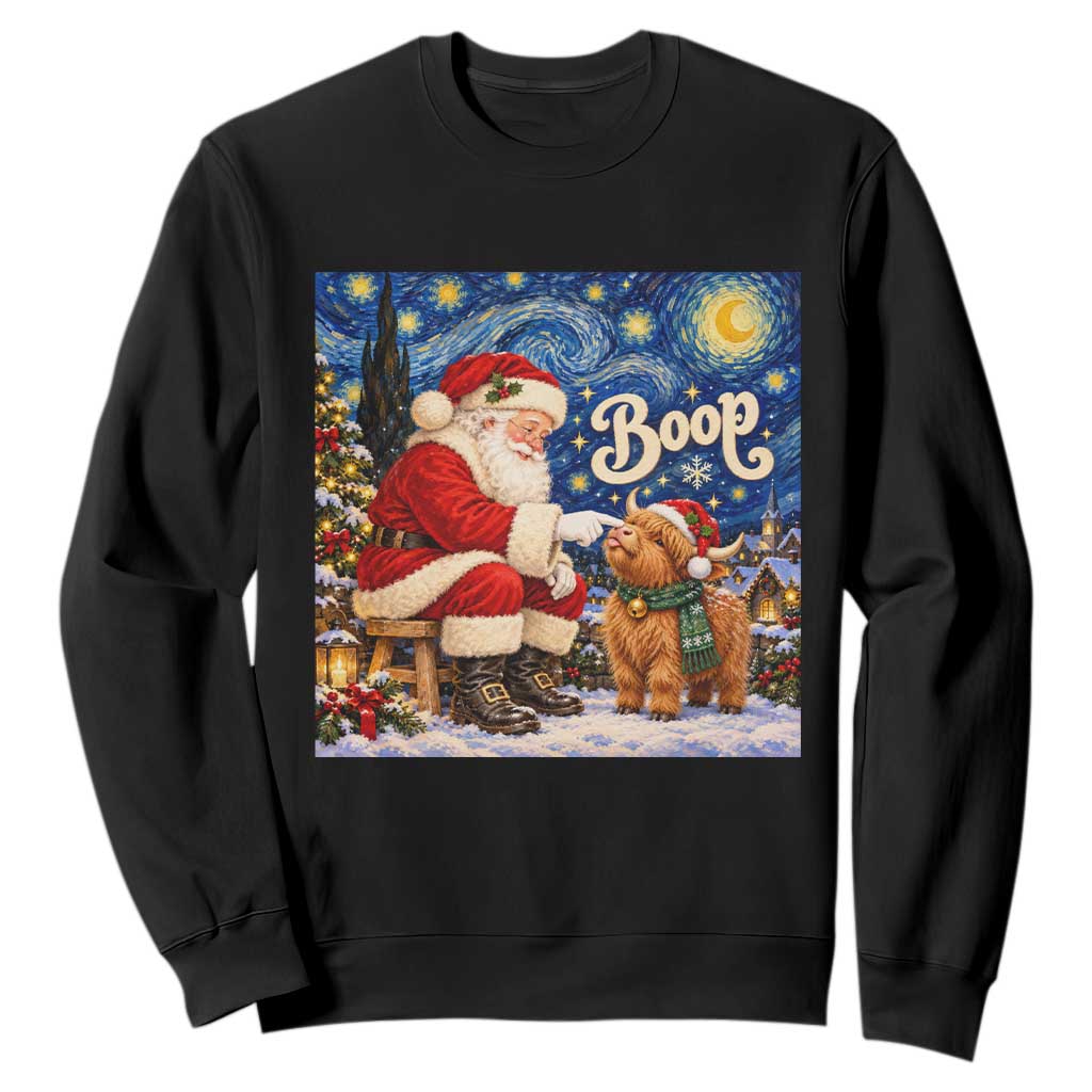 Santa Highland Cow Nose Boop Starry Night Sweatshirt Funny Christmas Gift