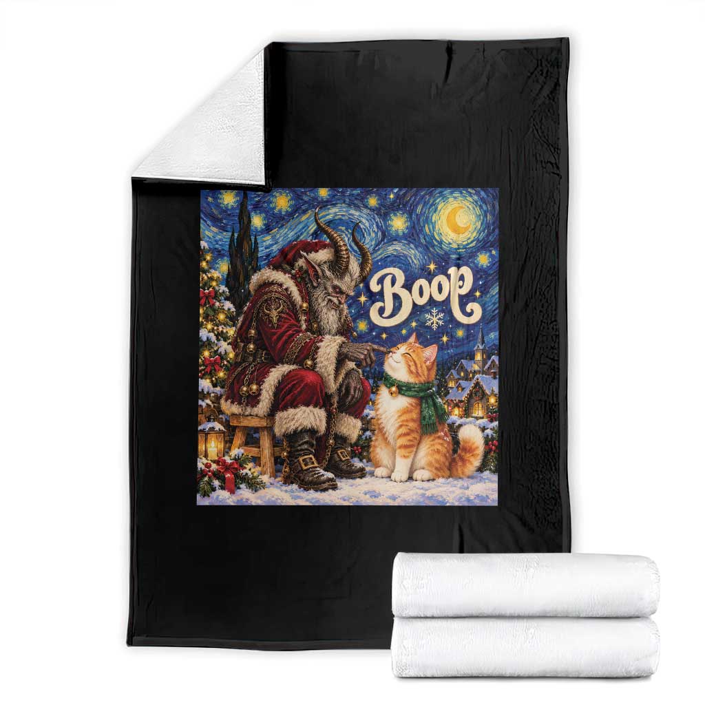 Krampus Cat Nose Boop Starry Night Throw Blanket Funny Christmas Gift