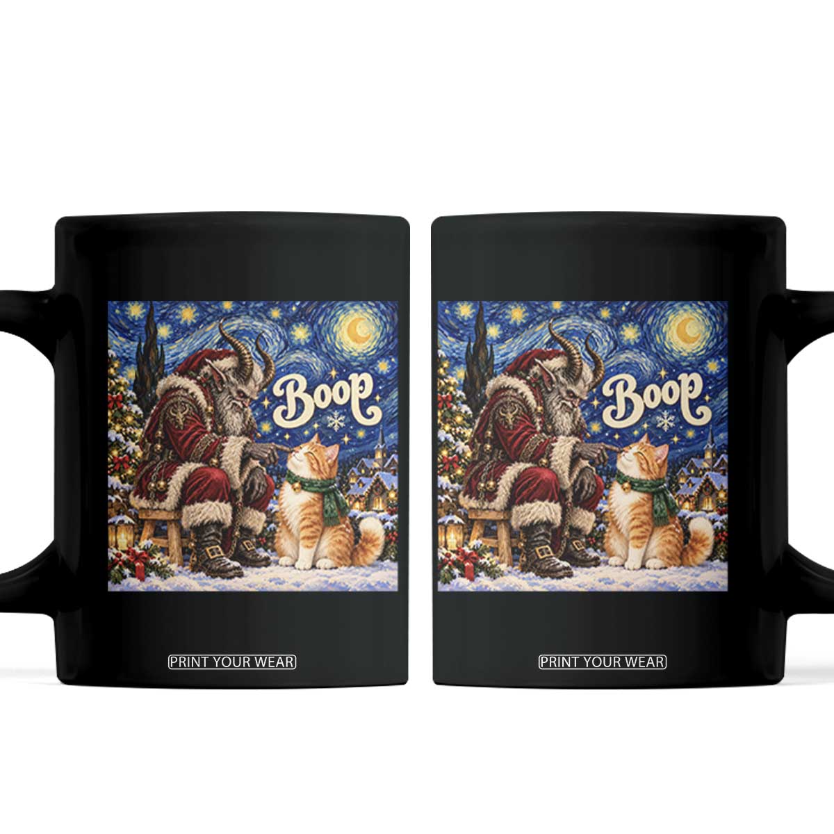 Krampus Cat Nose Boop Starry Night Coffee Mug Funny Christmas Gift