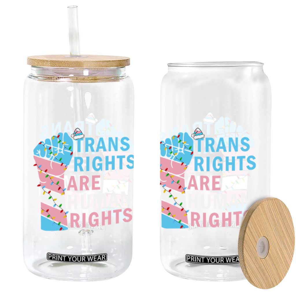 Trans Rights Are Human Rights Glass Can Christmas LGBTQ Supporter Gift TS12 Print Your Wear