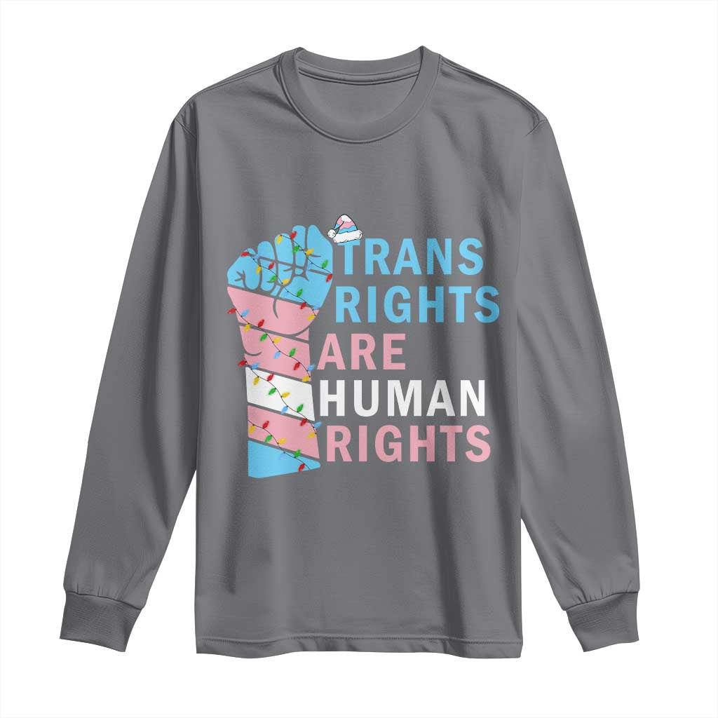 Trans Rights Are Human Rights Long Sleeve Shirt Christmas LGBTQ Supporter Gift TS12 Charcoal Print Your Wear