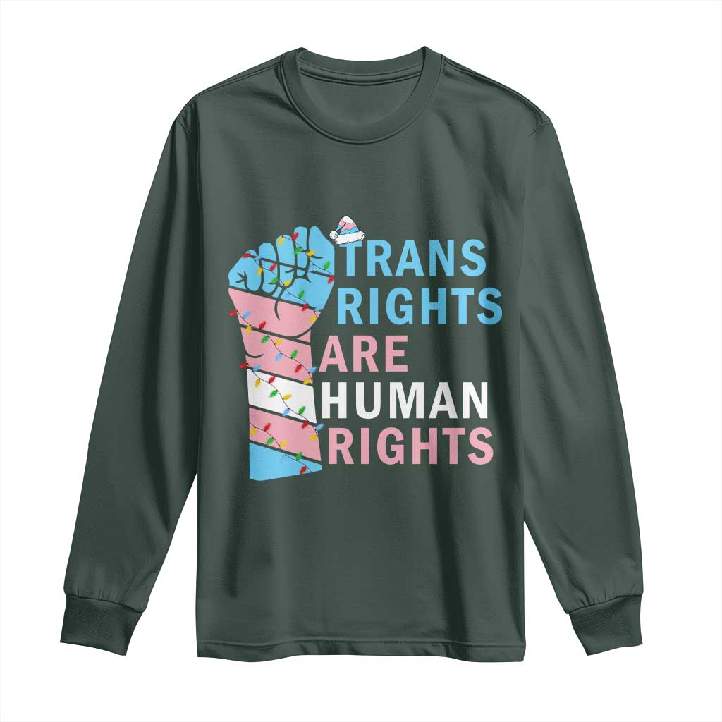 Trans Rights Are Human Rights Long Sleeve Shirt Christmas LGBTQ Supporter Gift TS12 Dark Forest Green Print Your Wear