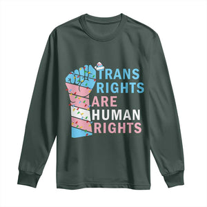 Trans Rights Are Human Rights Long Sleeve Shirt Christmas LGBTQ Supporter Gift TS12 Dark Forest Green Print Your Wear