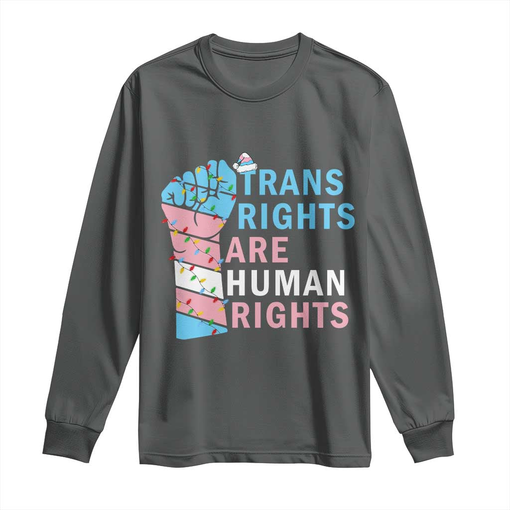 Trans Rights Are Human Rights Long Sleeve Shirt Christmas LGBTQ Supporter Gift TS12 Dark Heather Print Your Wear