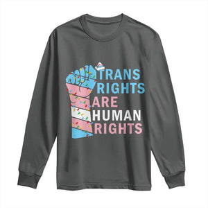 Trans Rights Are Human Rights Long Sleeve Shirt Christmas LGBTQ Supporter Gift TS12 Dark Heather Print Your Wear
