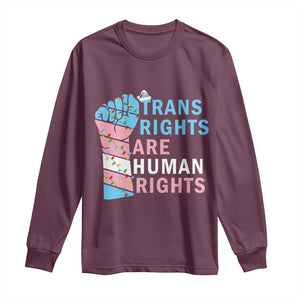 Trans Rights Are Human Rights Long Sleeve Shirt Christmas LGBTQ Supporter Gift TS12 Maroon Print Your Wear