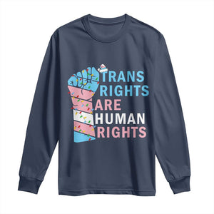 Trans Rights Are Human Rights Long Sleeve Shirt Christmas LGBTQ Supporter Gift TS12 Navy Print Your Wear