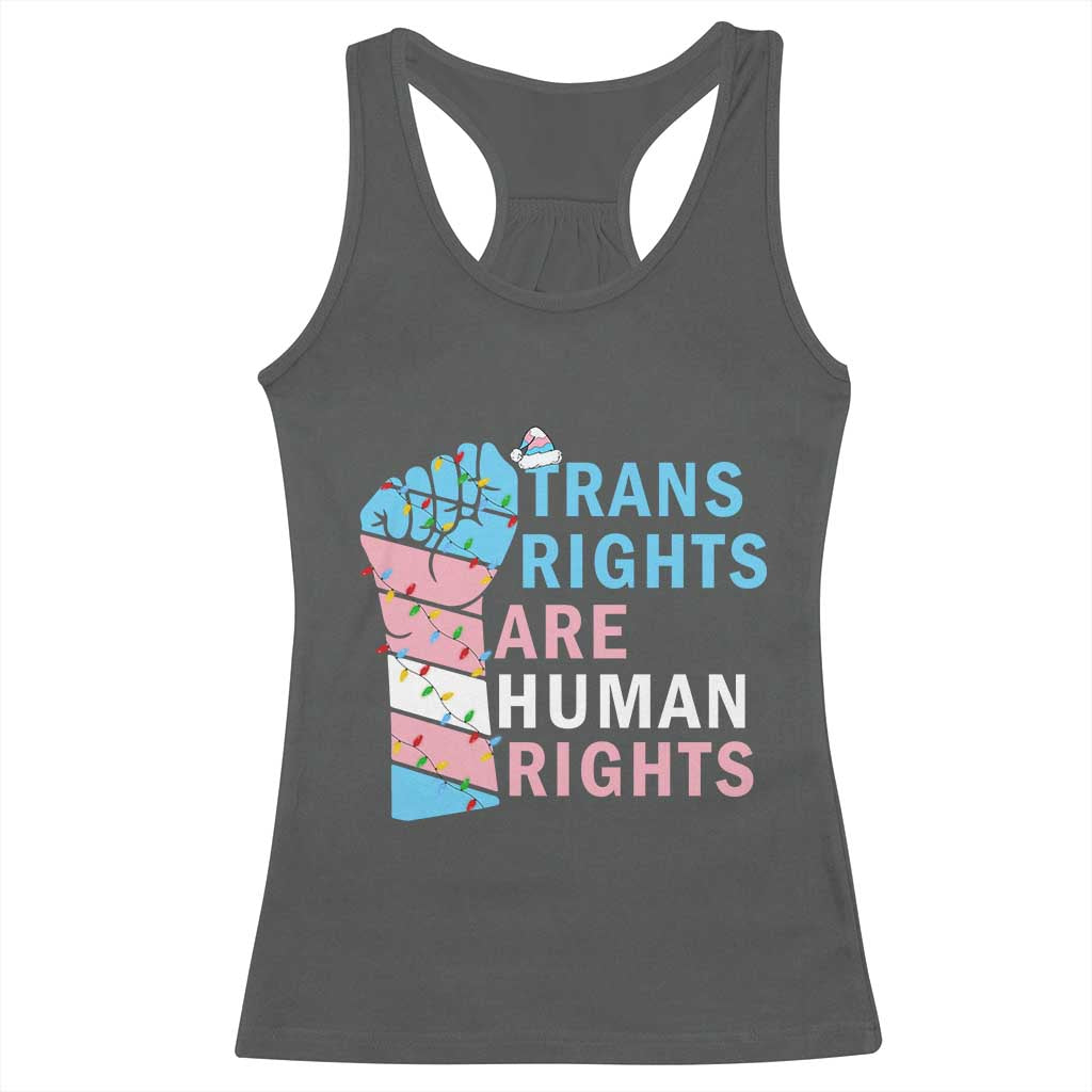 Trans Rights Are Human Rights Racerback Tank Top Christmas LGBTQ Supporter Gift TS12 Dark Heather Print Your Wear