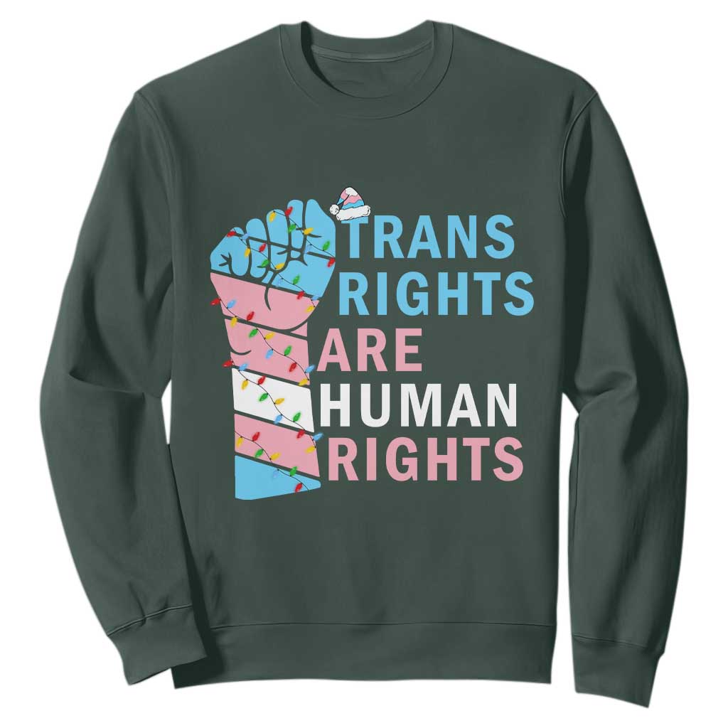 Trans Rights Are Human Rights Sweatshirt Christmas LGBTQ Supporter Gift TS12 Dark Forest Green Print Your Wear