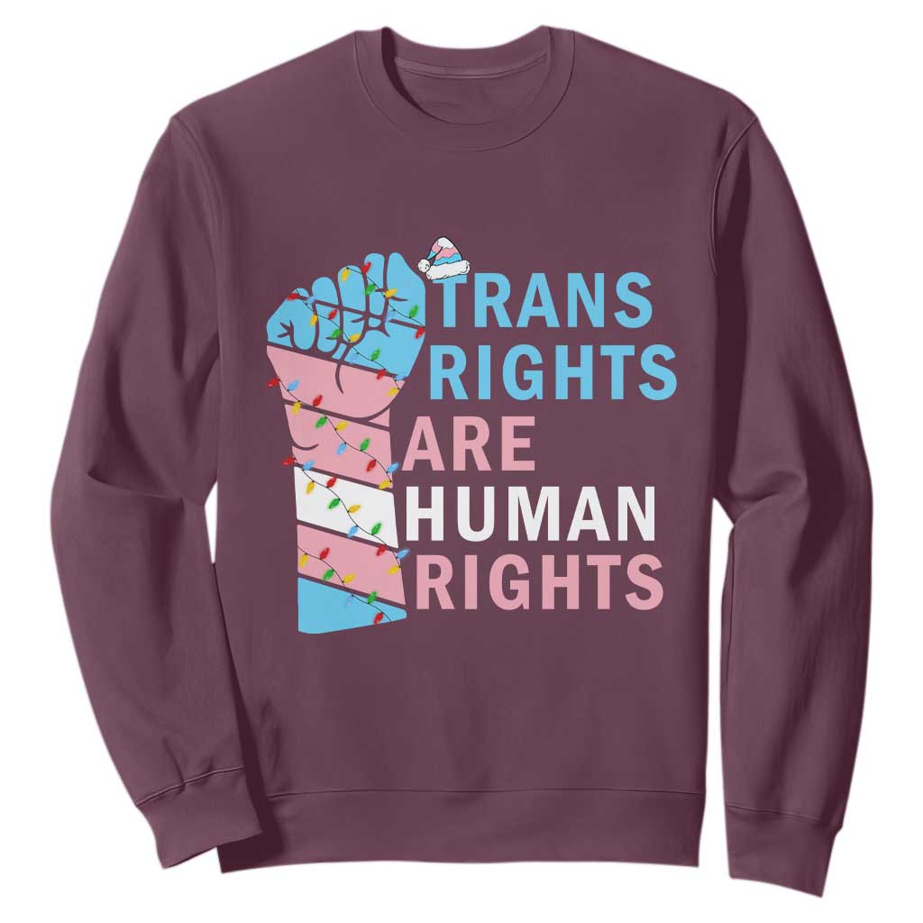 Trans Rights Are Human Rights Sweatshirt Christmas LGBTQ Supporter Gift TS12 Maroon Print Your Wear