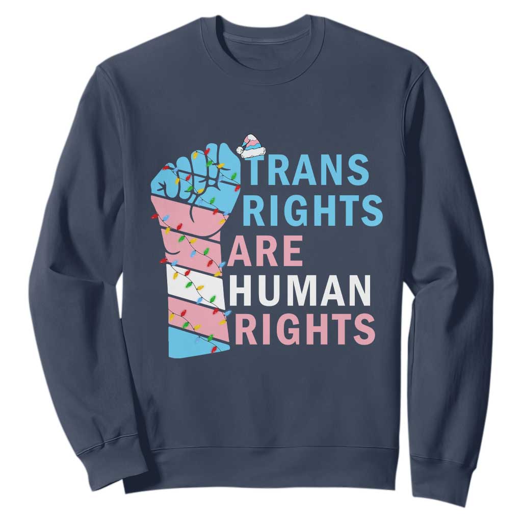 Trans Rights Are Human Rights Sweatshirt Christmas LGBTQ Supporter Gift TS12 Navy Print Your Wear
