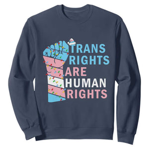 Trans Rights Are Human Rights Sweatshirt Christmas LGBTQ Supporter Gift TS12 Navy Print Your Wear