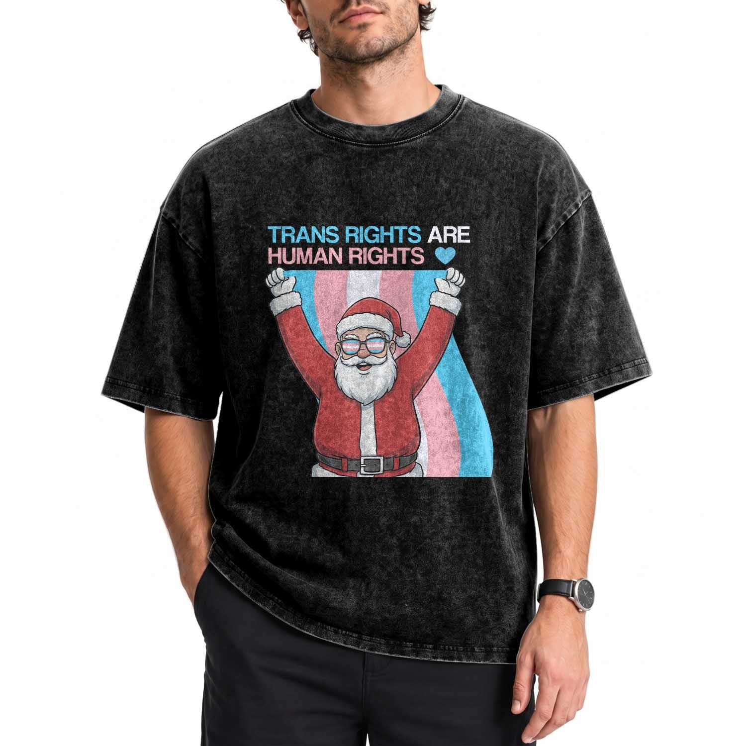 Christmas Trans Rights Are Human Rights Washed Cotton T-Shirt LGBTQ Advocate