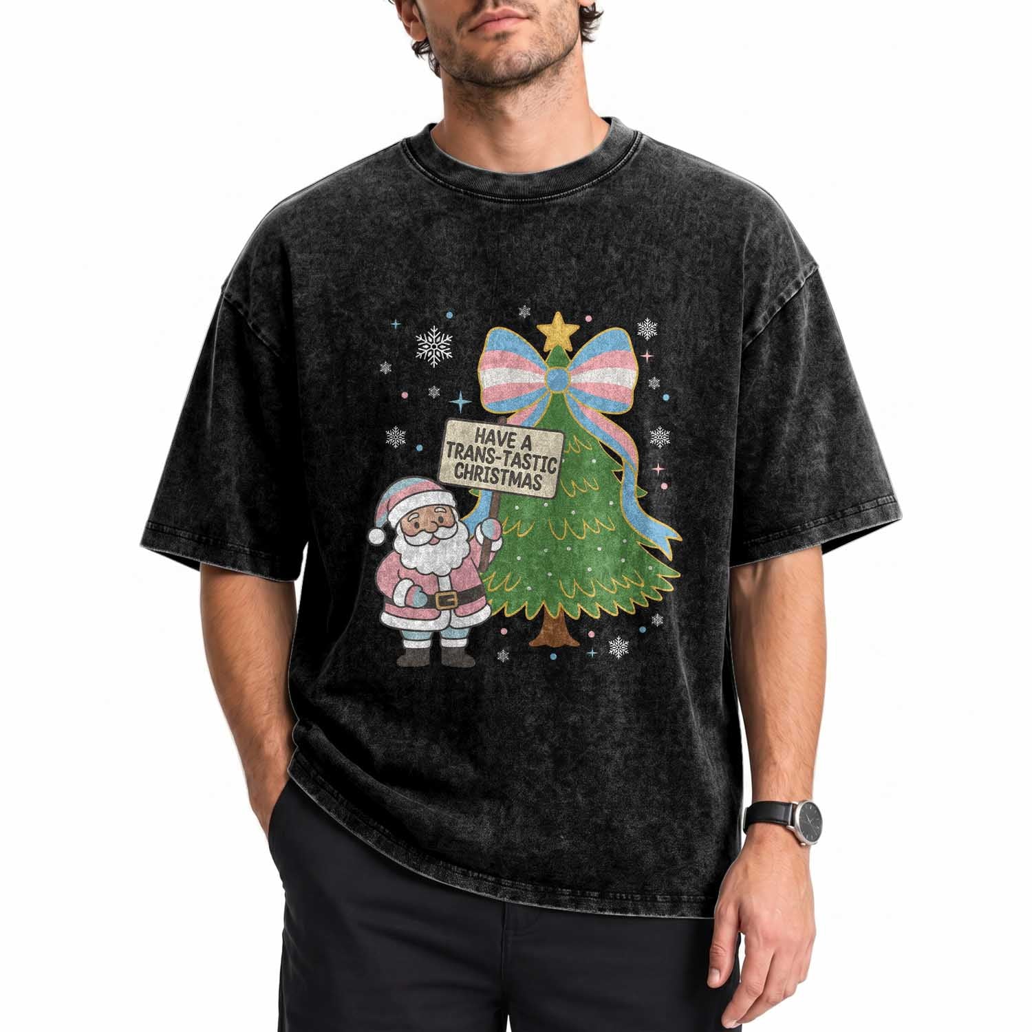 Have A Trans Tastic Christmas Washed Cotton T-Shirt Transgender Pride
