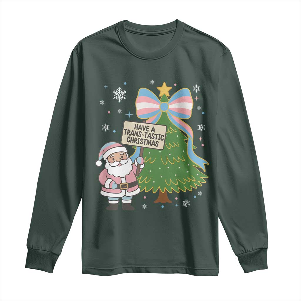 Have A Trans Tastic Christmas Long Sleeve Shirt Transgender Pride TS12 Dark Forest Green Print Your Wear