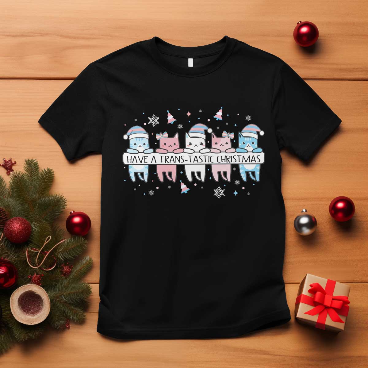 Have A Trans Tastic Christmas Gift T Shirt LGBTQ Cat Lover TS12 Black Print Your Wear