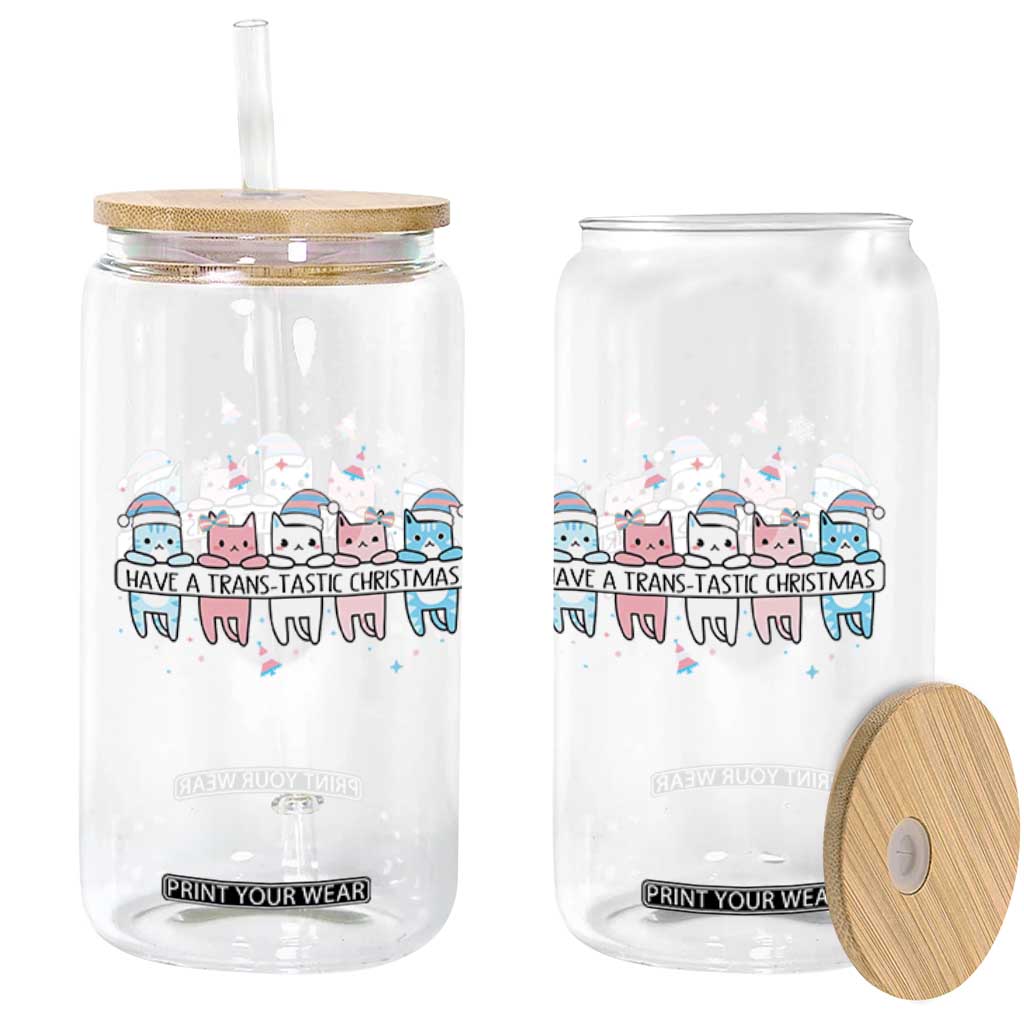 Have A Trans Tastic Christmas Gift Glass Can LGBTQ Cat Lover TS12 Print Your Wear