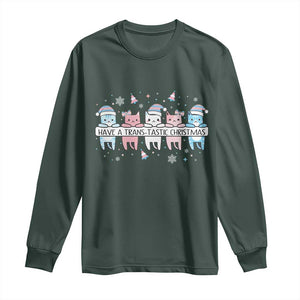 Have A Trans Tastic Christmas Gift Long Sleeve Shirt LGBTQ Cat Lover TS12 Dark Forest Green Print Your Wear