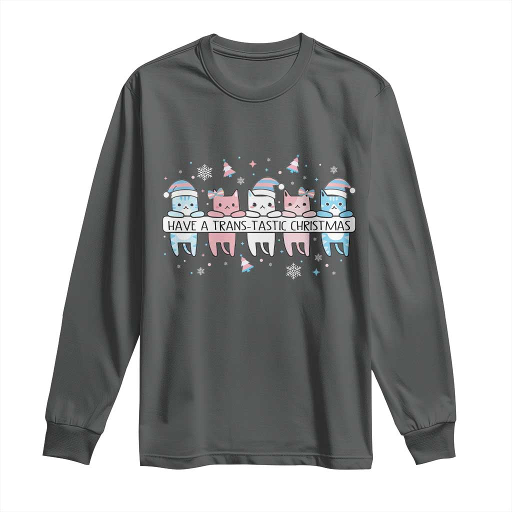 Have A Trans Tastic Christmas Gift Long Sleeve Shirt LGBTQ Cat Lover TS12 Dark Heather Print Your Wear