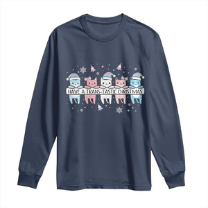 Have A Trans Tastic Christmas Gift Long Sleeve Shirt LGBTQ Cat Lover TS12 Navy Print Your Wear