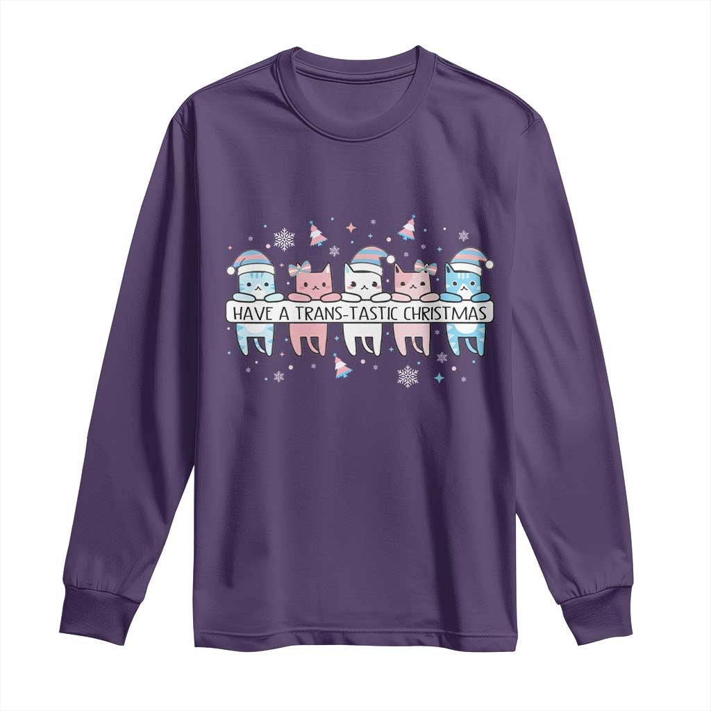 Have A Trans Tastic Christmas Gift Long Sleeve Shirt LGBTQ Cat Lover TS12 Purple Print Your Wear