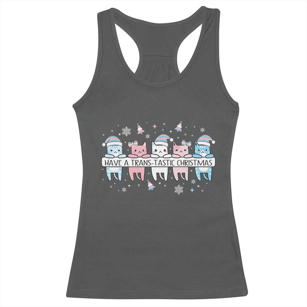 Have A Trans Tastic Christmas Gift Racerback Tank Top LGBTQ Cat Lover TS12 Dark Heather Print Your Wear