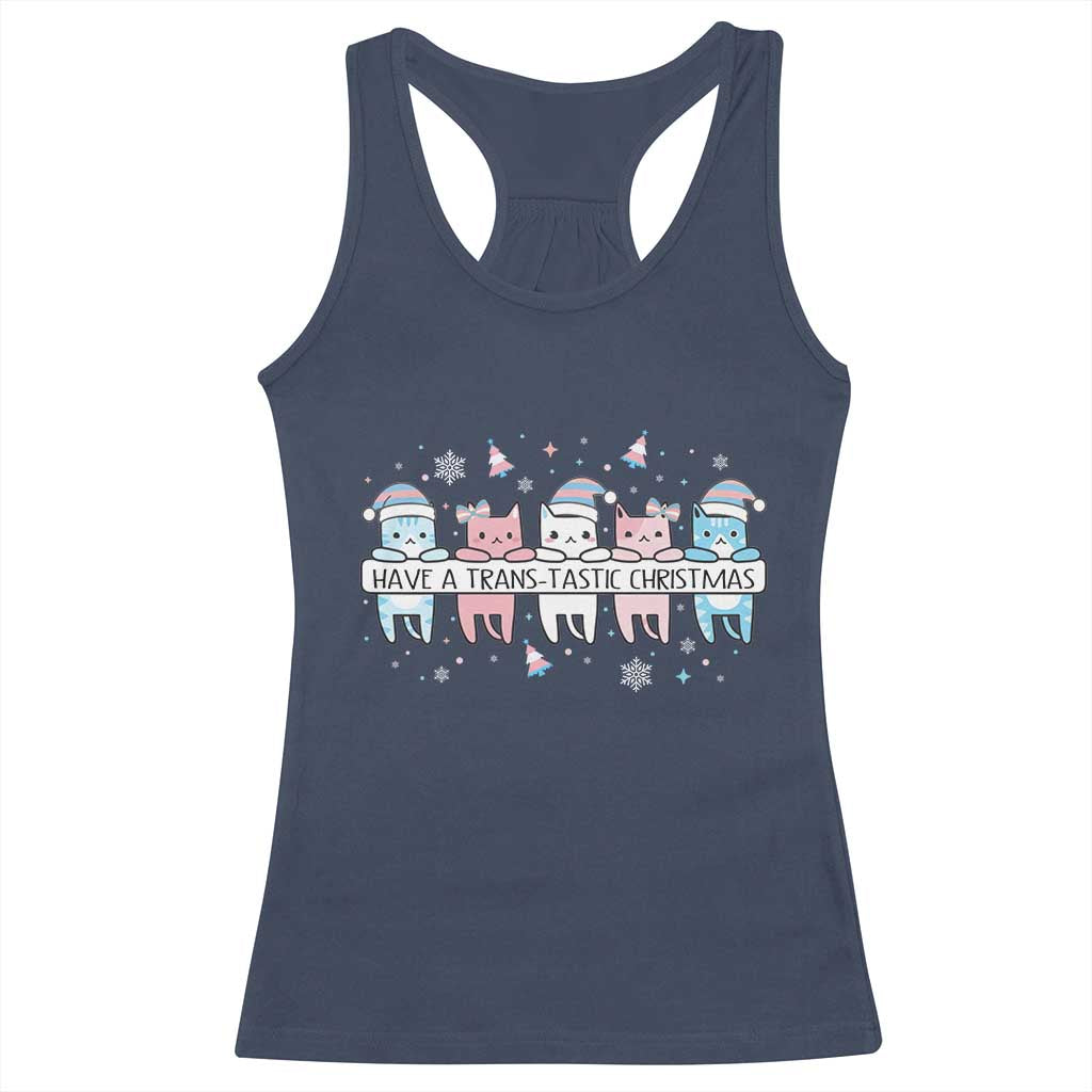 Have A Trans Tastic Christmas Gift Racerback Tank Top LGBTQ Cat Lover TS12 Navy Print Your Wear