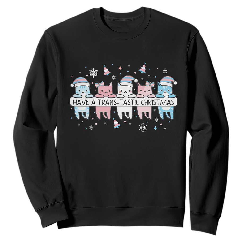 Have A Trans Tastic Christmas Gift Sweatshirt LGBTQ Cat Lover TS12 Black Print Your Wear