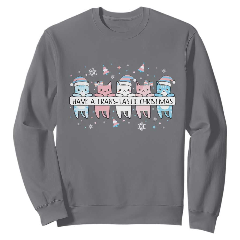 Have A Trans Tastic Christmas Gift Sweatshirt LGBTQ Cat Lover TS12 Charcoal Print Your Wear