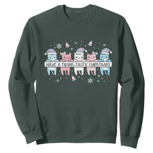 Have A Trans Tastic Christmas Gift Sweatshirt LGBTQ Cat Lover TS12 Dark Forest Green Print Your Wear