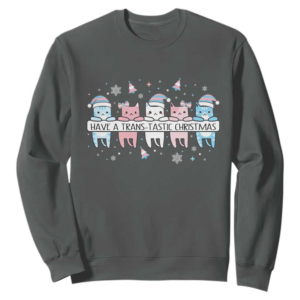 Have A Trans Tastic Christmas Gift Sweatshirt LGBTQ Cat Lover TS12 Dark Heather Print Your Wear
