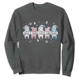 Have A Trans Tastic Christmas Gift Sweatshirt LGBTQ Cat Lover TS12 Dark Heather Print Your Wear