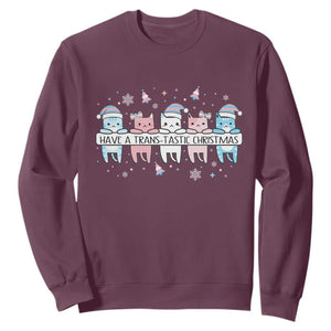 Have A Trans Tastic Christmas Gift Sweatshirt LGBTQ Cat Lover TS12 Maroon Print Your Wear