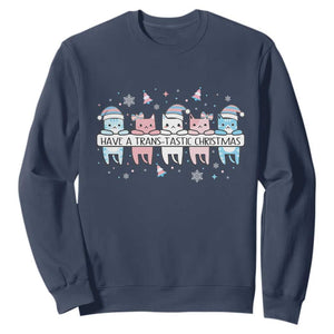 Have A Trans Tastic Christmas Gift Sweatshirt LGBTQ Cat Lover TS12 Navy Print Your Wear