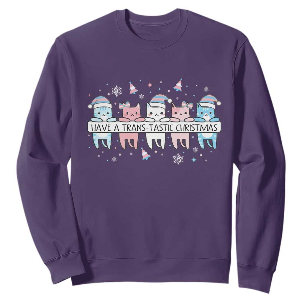 Have A Trans Tastic Christmas Gift Sweatshirt LGBTQ Cat Lover TS12 Purple Print Your Wear