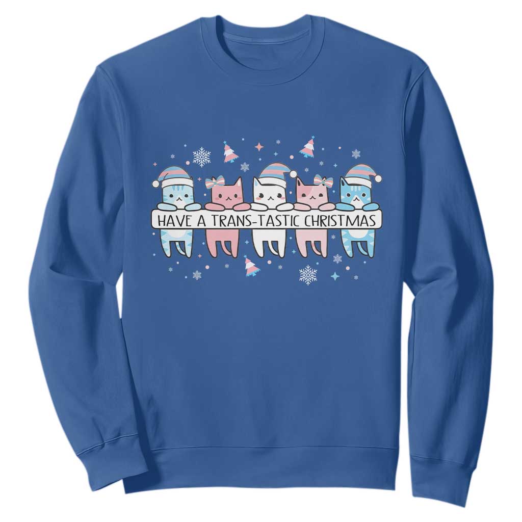 Have A Trans Tastic Christmas Gift Sweatshirt LGBTQ Cat Lover TS12 Royal Blue Print Your Wear