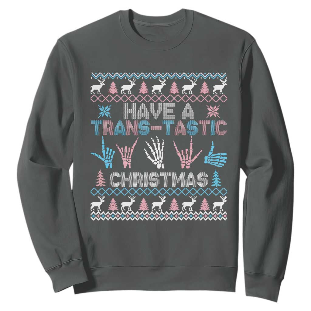 LGBTQ Trans Pride Sweatshirt Have A Trans Tastic Ugly Christmas Gift TS12 Dark Heather Print Your Wear