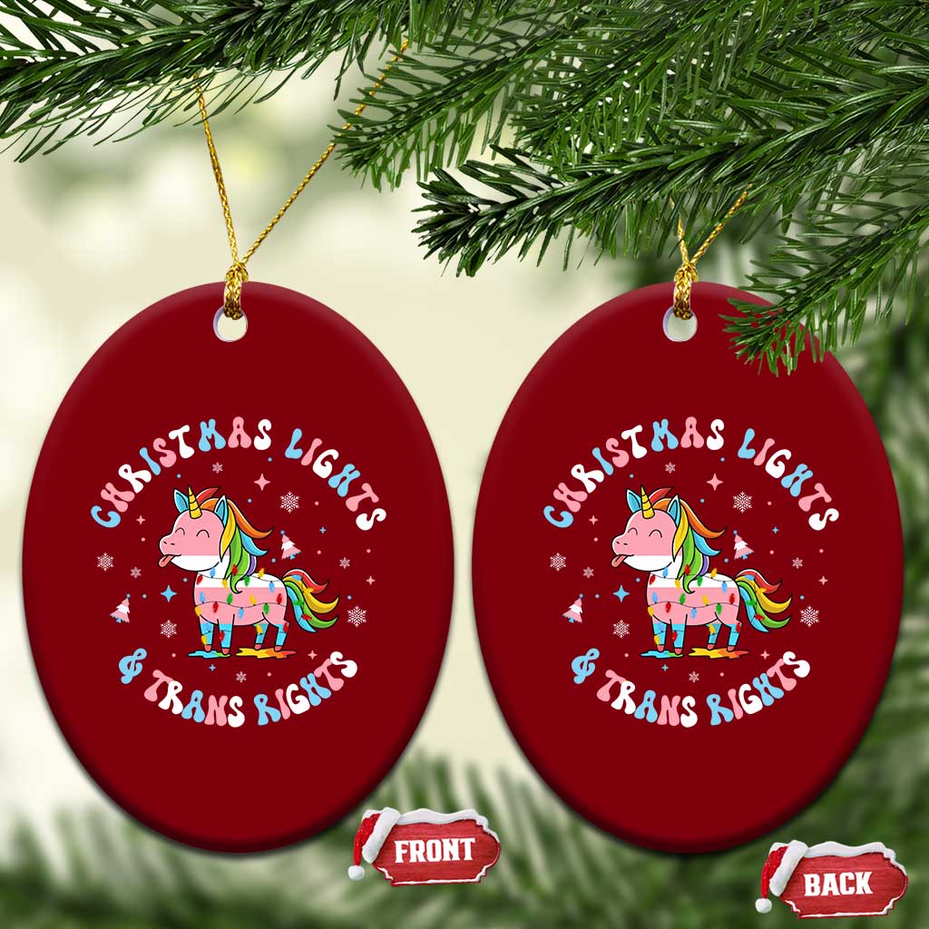 Christmas Lights And Trans Rights Ceramic Ornament Magical Unicorn Pride TS12 Print Your Wear