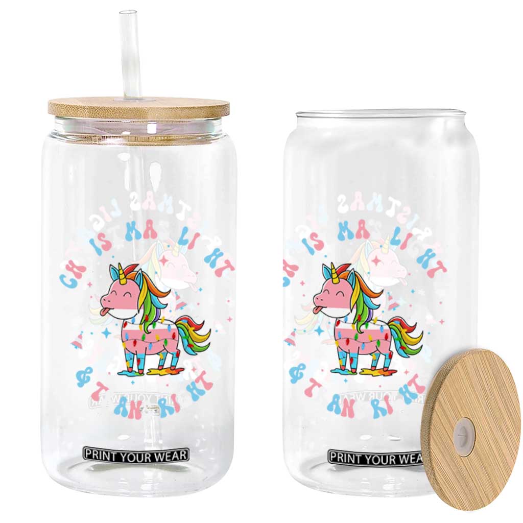 Christmas Lights And Trans Rights Glass Can Magical Unicorn Pride TS12 Print Your Wear