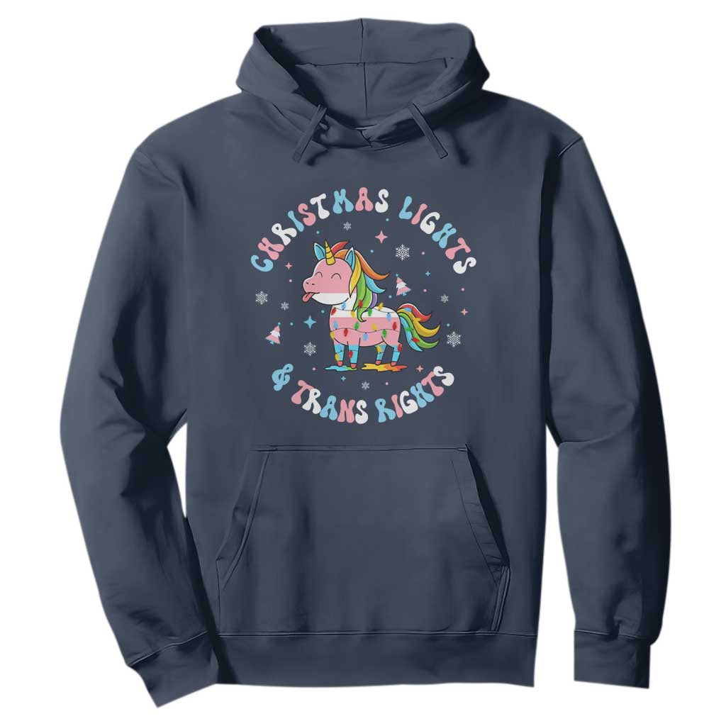 Christmas Lights And Trans Rights Hoodie Magical Unicorn Pride TS12 Navy Print Your Wear