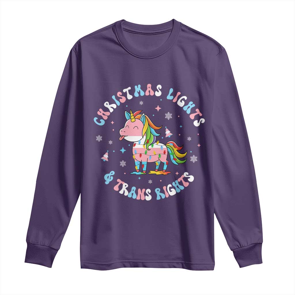 Christmas Lights And Trans Rights Long Sleeve Shirt Magical Unicorn Pride TS12 Purple Print Your Wear