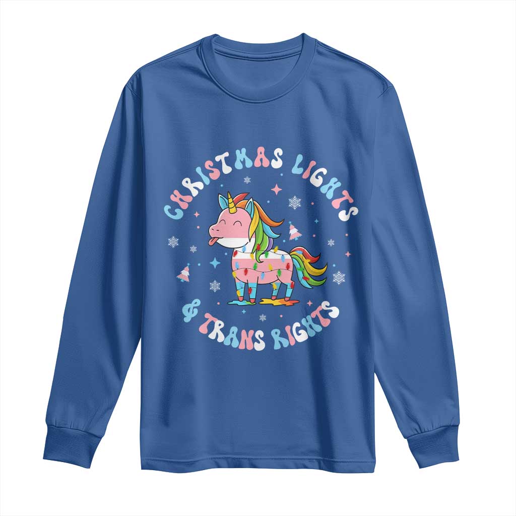 Christmas Lights And Trans Rights Long Sleeve Shirt Magical Unicorn Pride TS12 Royal Blue Print Your Wear