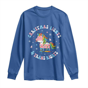 Christmas Lights And Trans Rights Long Sleeve Shirt Magical Unicorn Pride TS12 Royal Blue Print Your Wear