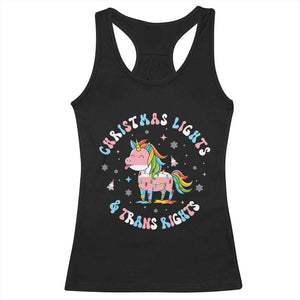 Christmas Lights And Trans Rights Racerback Tank Top Magical Unicorn Pride TS12 Black Print Your Wear