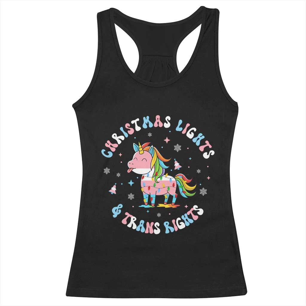 Christmas Lights And Trans Rights Racerback Tank Top Magical Unicorn Pride TS12 Black Print Your Wear