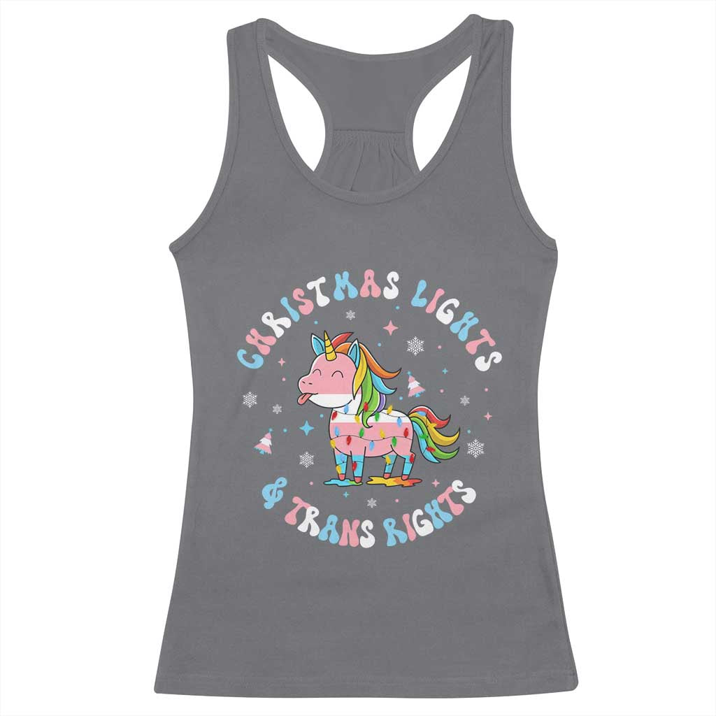 Christmas Lights And Trans Rights Racerback Tank Top Magical Unicorn Pride TS12 Charcoal Print Your Wear